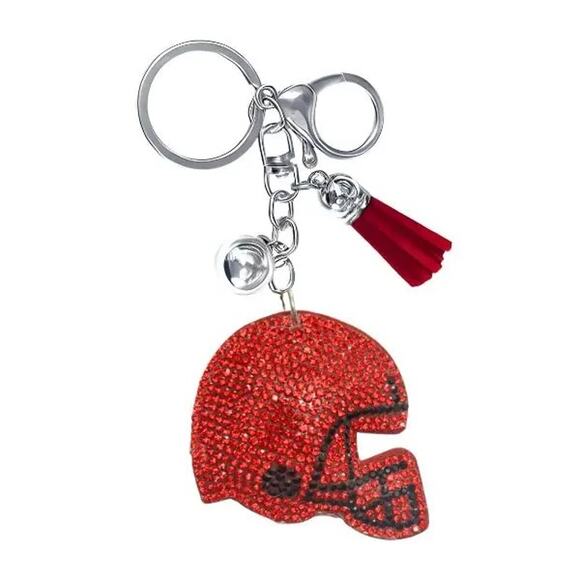 Bling Football Helmet Crystal Keychains Bag Charms Red Black - Picture 1 of 2